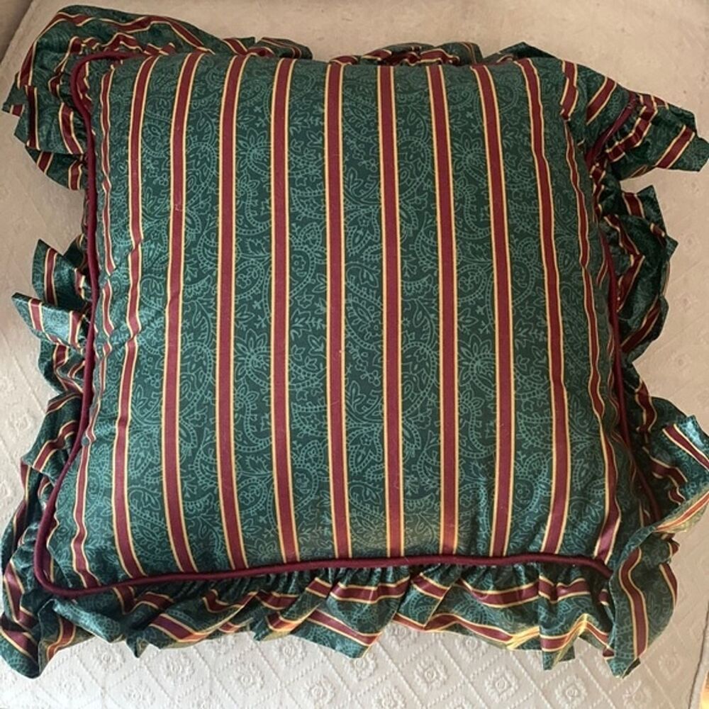 Longaberger Imperial Stripe Christmas Holiday Ruffle Pillow